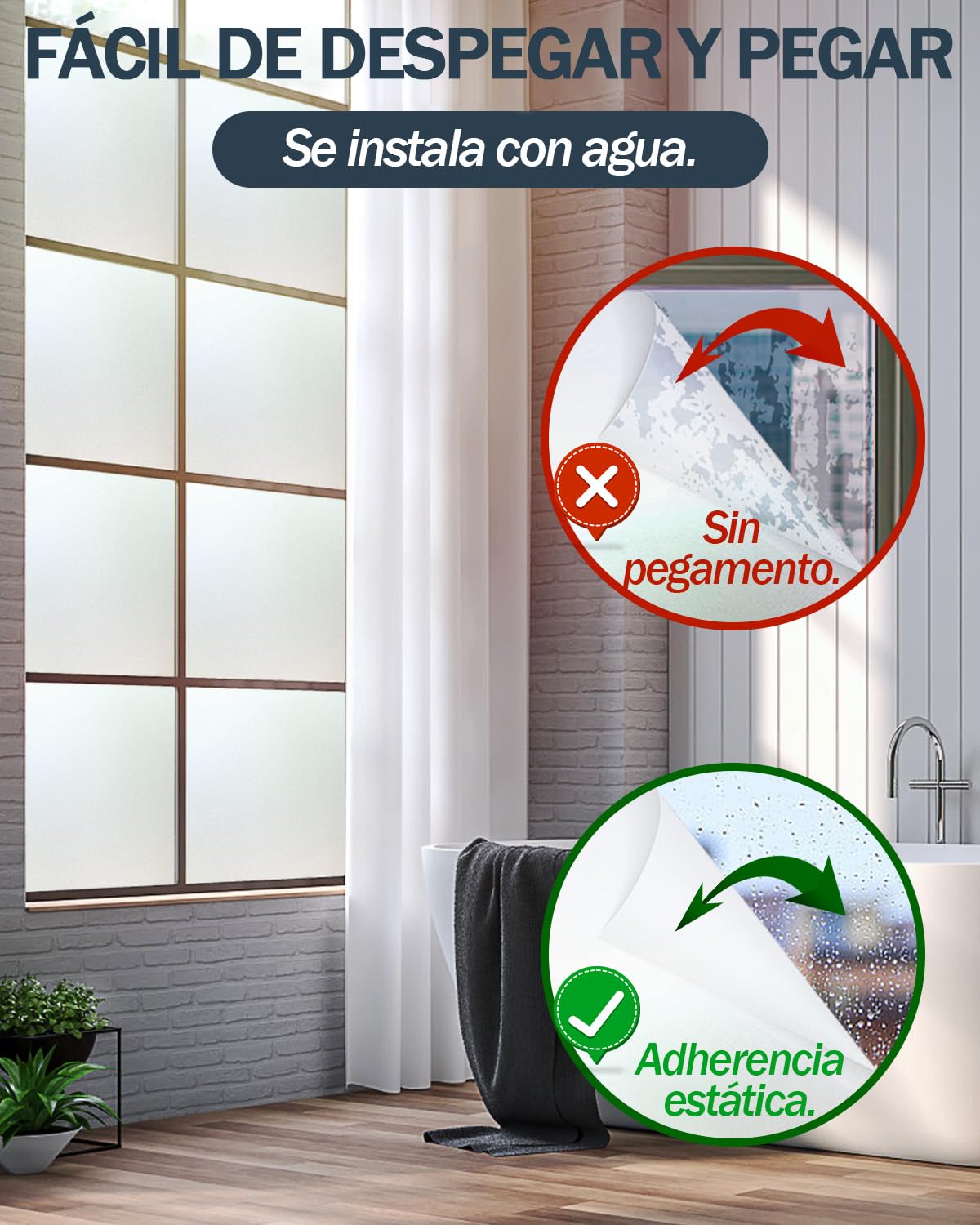 Película de Privacidad para Vidrios Esmerilados - Incluye Herramientas de Instalación, Adhesivo Estático, Control de Calor, Ideal para Puertas de Baño u Oficina en Casa (Mate, 90x400cm)