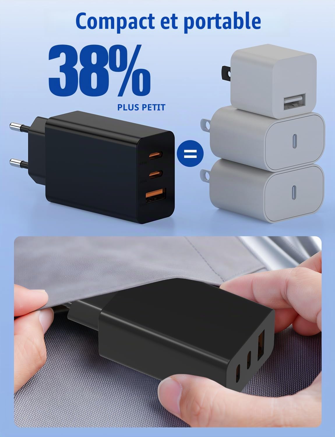 65W Chargeur USB C Rapide pour Samsung Galaxy S26/S25/S24/S23 Ultra,3-Ports Chargeur Macbook Rapide USBC avec Câble 1M+2M Compatible avec MacBook Air/Pro/Neo M5 M4 M3 M2 M1, iPad Pro,pour iPhone 17/16