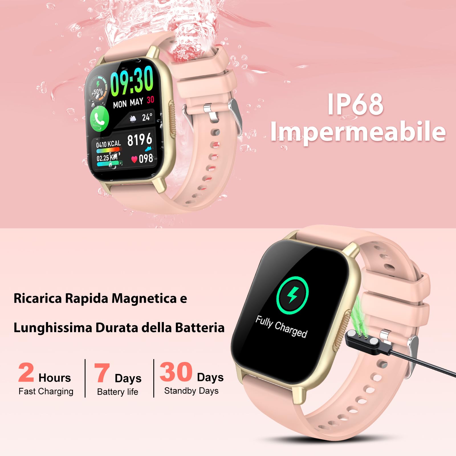 Smartwatch Uomo Donna, Effettua e Risposta Chiamate,1.85" Orologio Smartwatch con SpO2 Cardiofrequenzimetro Contapassi, 112+Modalità Sportive Fitness Tracker, Impermeabile IP68 Smart watch, Oro Rosa