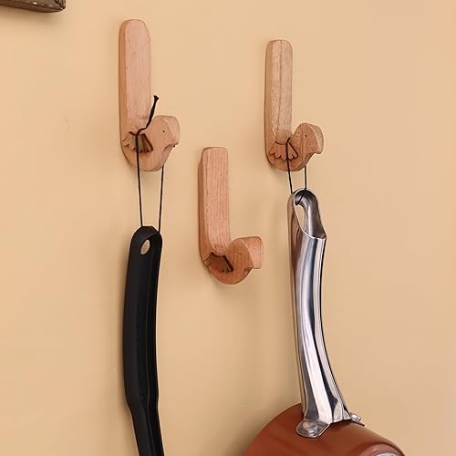 Miniatura 9 de Indian Shelf 3 ganchos, 6 tiras de lindo pájaro decorativo adhesivo ganchos de pared para colgar ganchos de pared de madera únicos sin daños