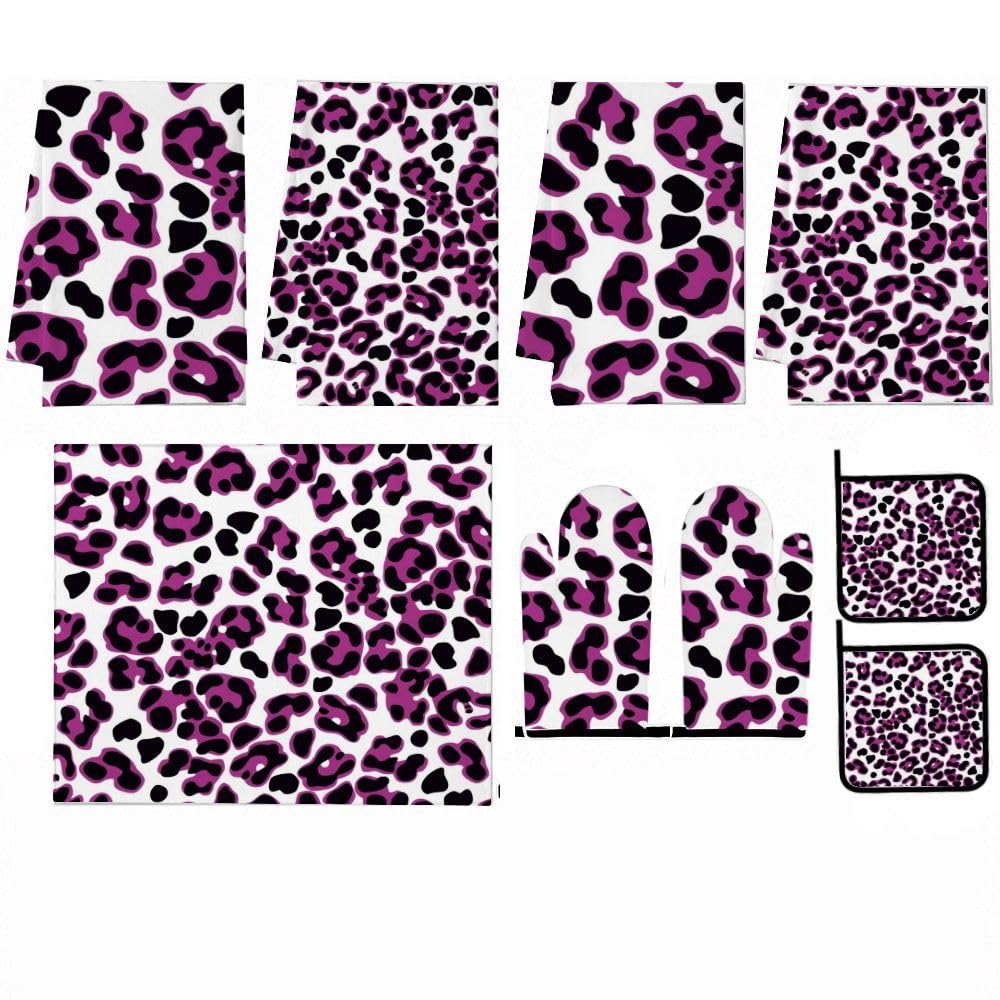 9PCS Viola Leopard Stampa Cucina Decor e Accessori Set