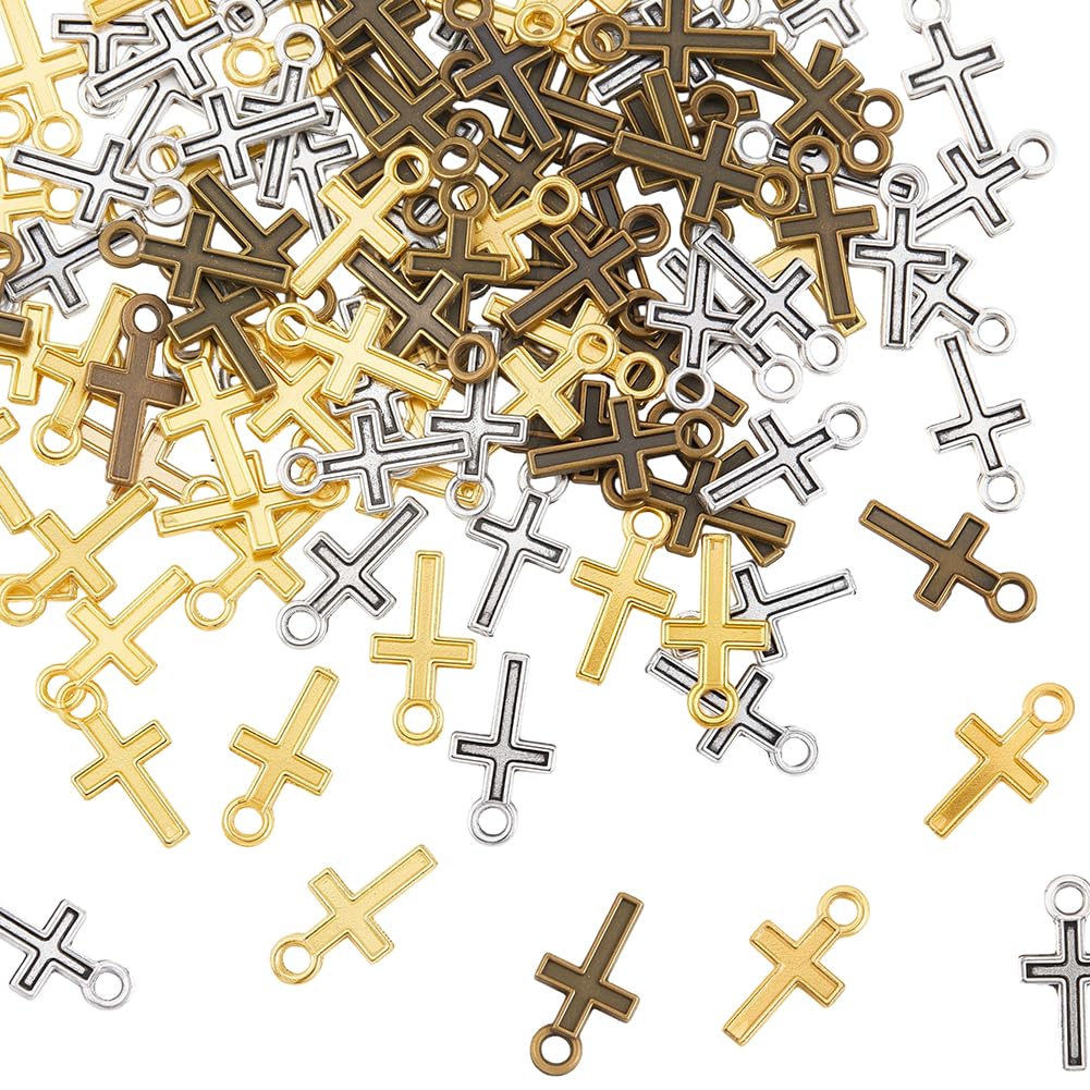 BEAMARKER 100Pcs Mini Crucifix Pendants Vintage Cross Pendant Links Cross Charms for Easter Eid Mubarak Jewelry Making Bracelet Necklace Choke Earring Pendant Key Chain Craft Supplies