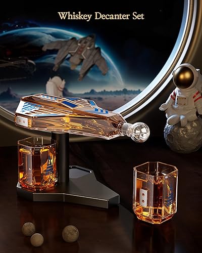Miniatura 2 de Kollea Galaxy Blue Spaceship - Juego de decantadores de whisky para hombres, edición limitada de naves espaciales, 2 divertidos vasos de chupito,