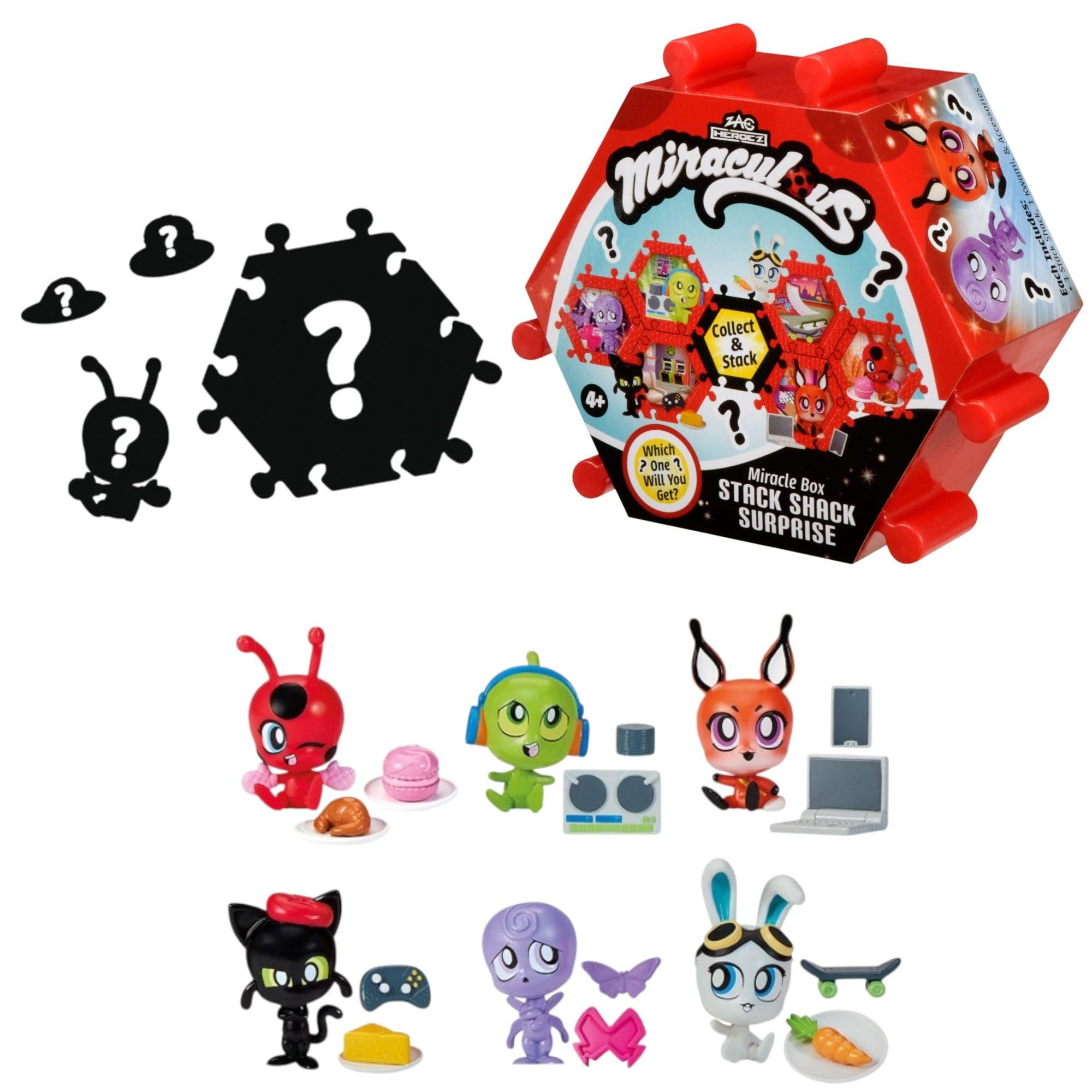 Miraculous Bandai Ladybug And Cat Noir Shack Stack Surprise Box With Figurine | Collectible Kwami Figure with 2 Accessories | 6 Themed Environments to Collect | Blind Box Only 1 Figure Per Each Box
