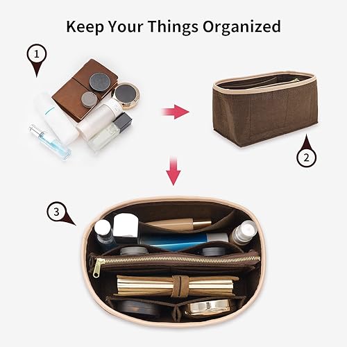 Miniatura 5 de Organizador de bolsos y modelador de base para Speedy 30 & Neverfull mm, organizador de bolsas de fieltro para bolsos con cremallera de metal bolsa