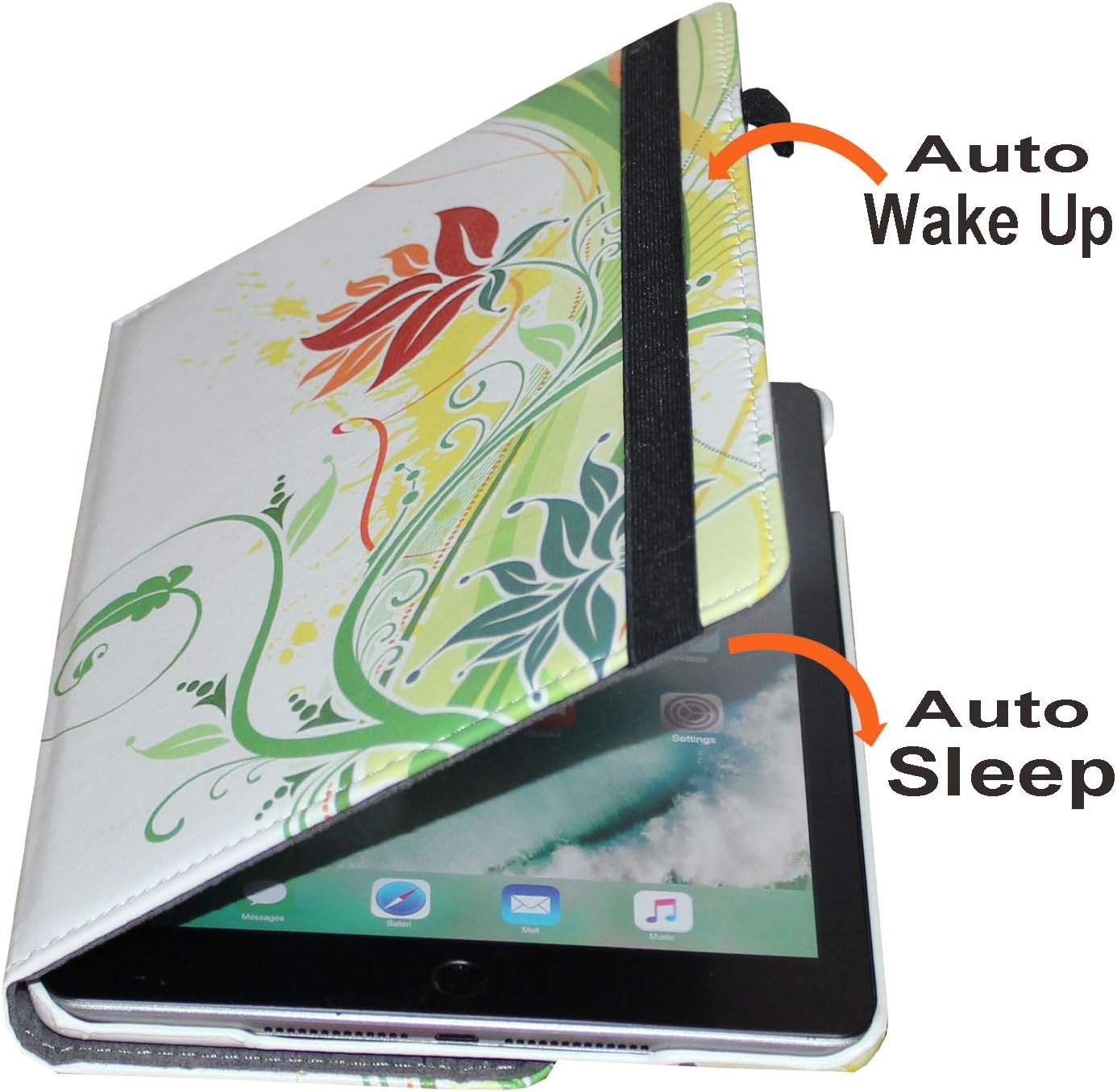 Smart Case for iPad 2nd (9.7”)/ 3rd (9.7”)/4th (9.7”2012) Generation, Rotating Stand Magnetic Cover for iPad 2/3/4 A1395 A1396 A1397 A1403 A1416 A1430 A1458 A1459 A1460 (Green Flower)