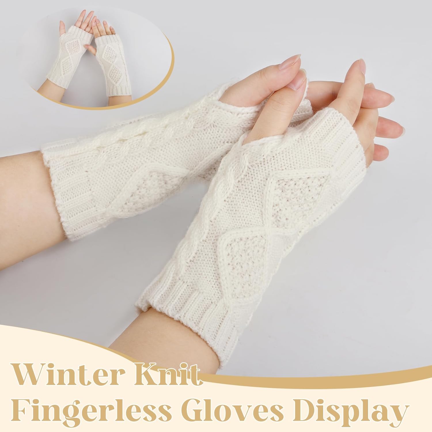 Justay Women Winter Warm Knit Fingerless Gloves Hand Crochet Thumbhole Arm Warmers Mittens - Image 5
