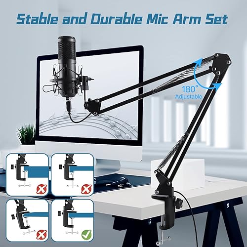 Miniatura 4 de Micrófono USB para juegos, cardioide profesional de 192 kHz24 bits, kit de micrófono de grabación de micrófono con chipset avanzado, para