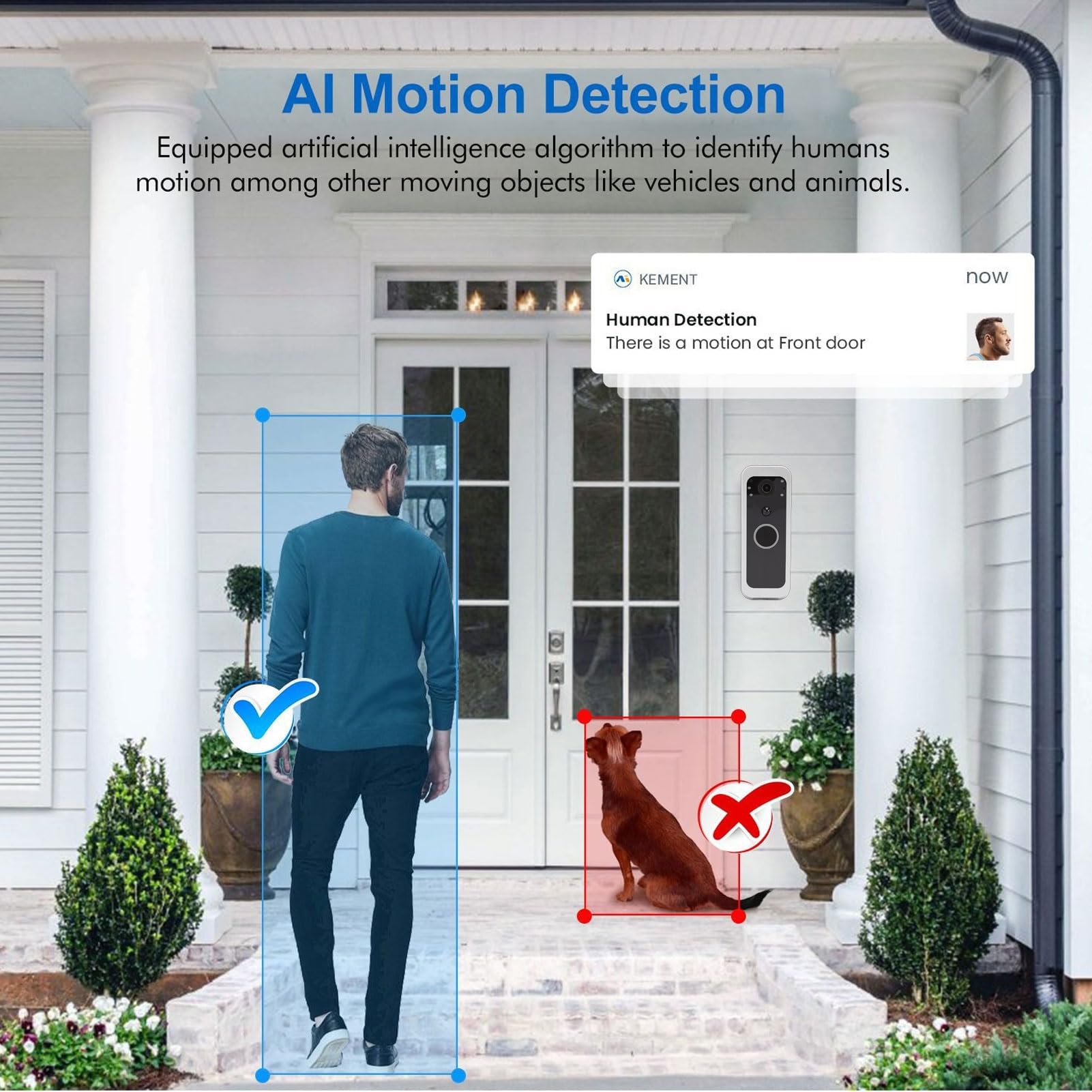 Timbre con Video WiFi, Cámara De Doble Lente HD 1080P con Detección De Movimiento y Comunicación Bidireccional Timbre Inteligente Resistente Al Agua IP65 para Hogar