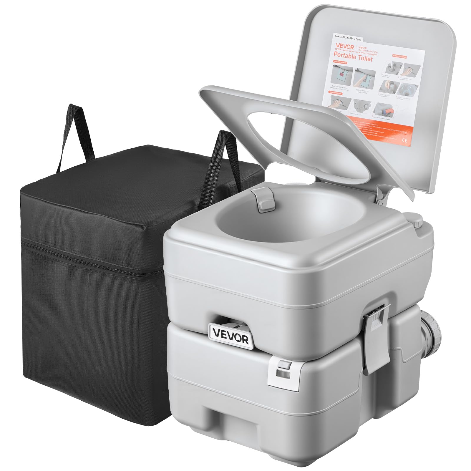 VEVOR Inodoro Portátil con Descarga de Agua con Tanque de Desechos de 20 L, Aprox. 120 Descargas, Inodoro Portátil para Camping Carga de 150 kg para Uso Doméstico, Viaje en Autocaravana, Senderismo
