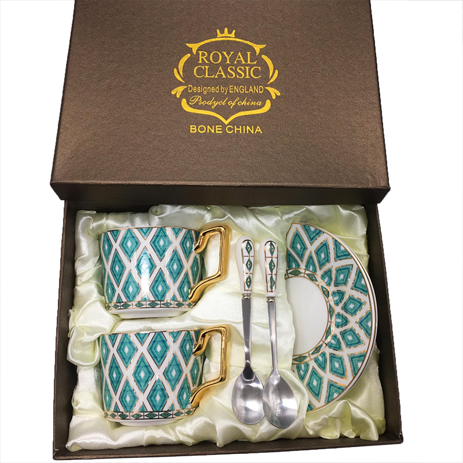 British Vintage Porcelain Tea Cup, Ceramic Coffee Cups, Bone Porcelain Creative Tea Set with Coffee Cup, Saucer, Teaspoon (6)