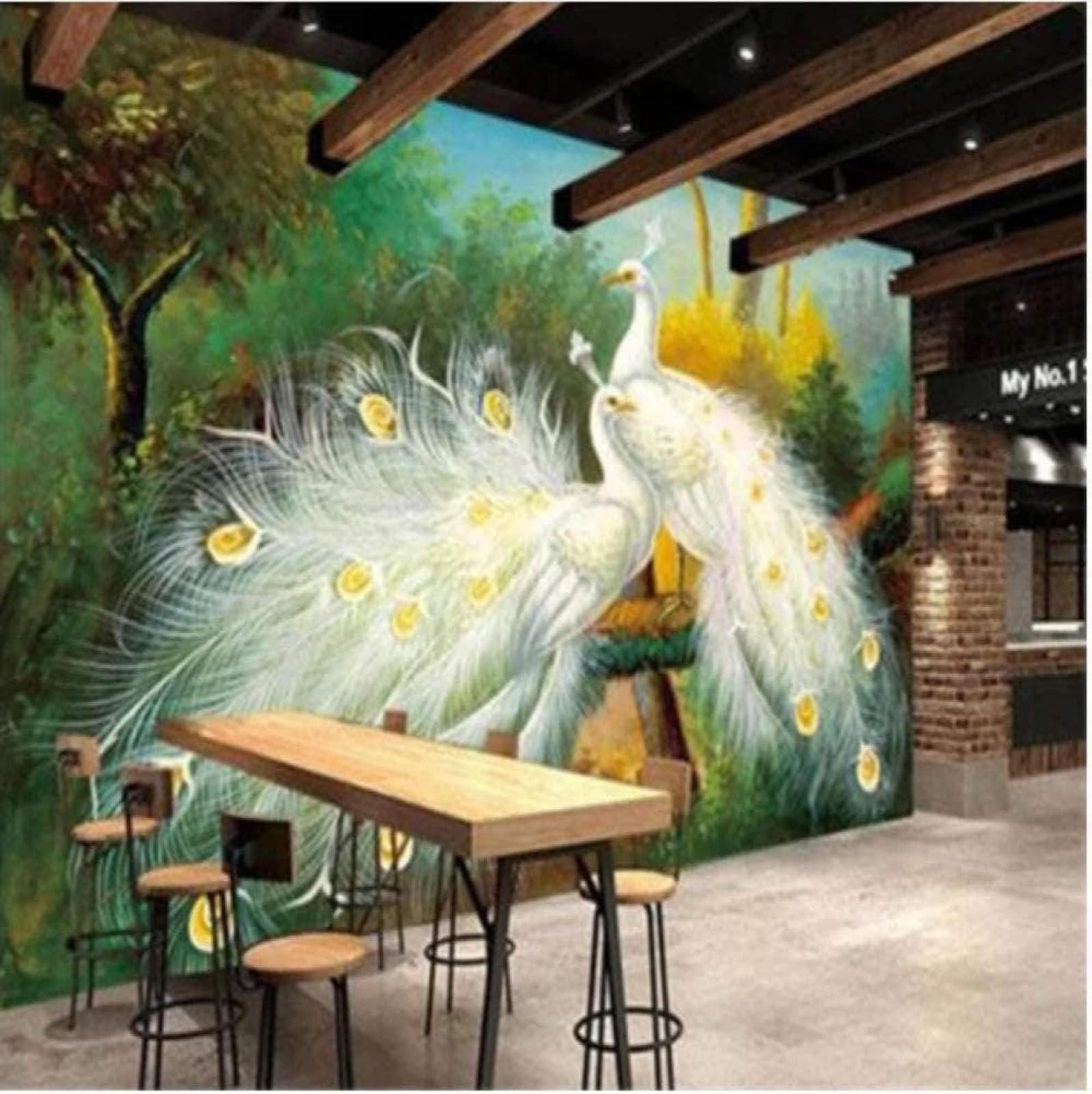 Papel Pintado 3D Decoración De La Sala De Estar Pared Animal Pareja Pavo Real Blanco Creativo Sala De Estar Sofá Tv Papel Pintado-350Cm×256Cm