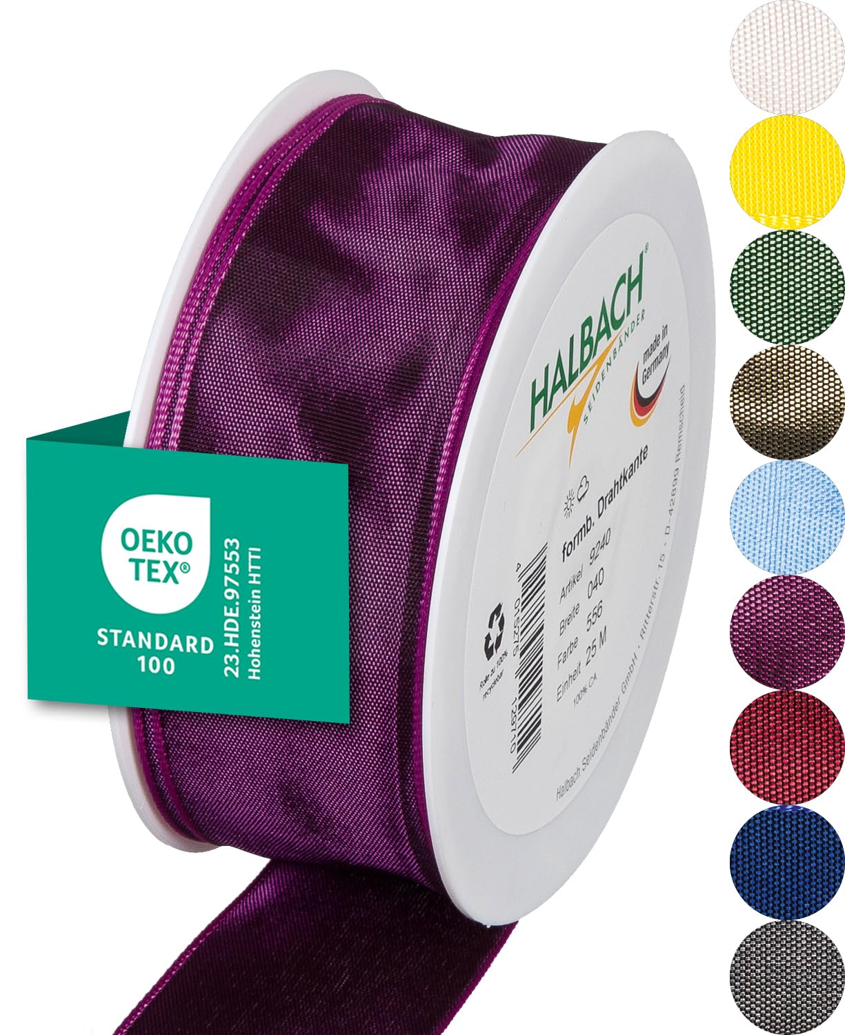 Halbach Seidenbänder Premium Geschenkband mit Drahtkante | Breite 40mm Länge 25m | Öko-Tex 100 zertifiziertes Schleifenband | Taftband Made in Germany, Farbe: dunkellila