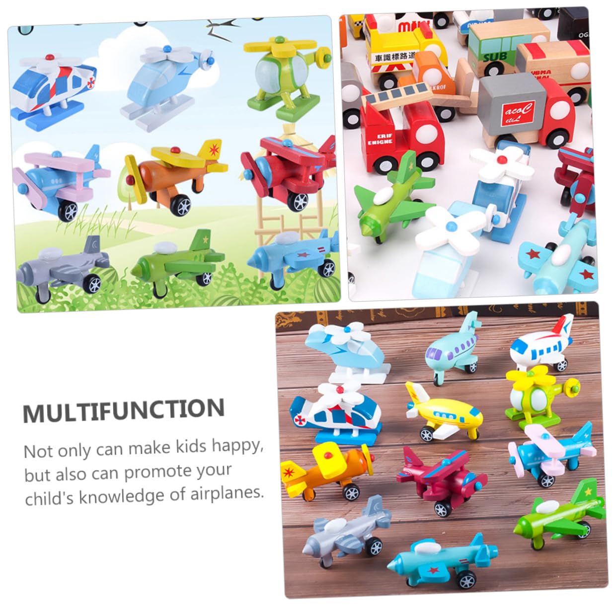 TOYANDONA Set 12 Mini Aerei Giocattolo in Legno, Giocattolo Educativo per Prima Infanzia Colori Vivi, Sicuro e Naturale, per Giochi e Decorazione Scrivania