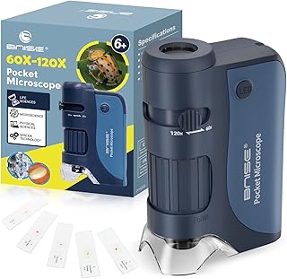BNISE Portable Handheld Microscope for Kids, 60X-120X Zoom with LED & UV Light, Black, Gold, Blue, Plastic, Battery Powered