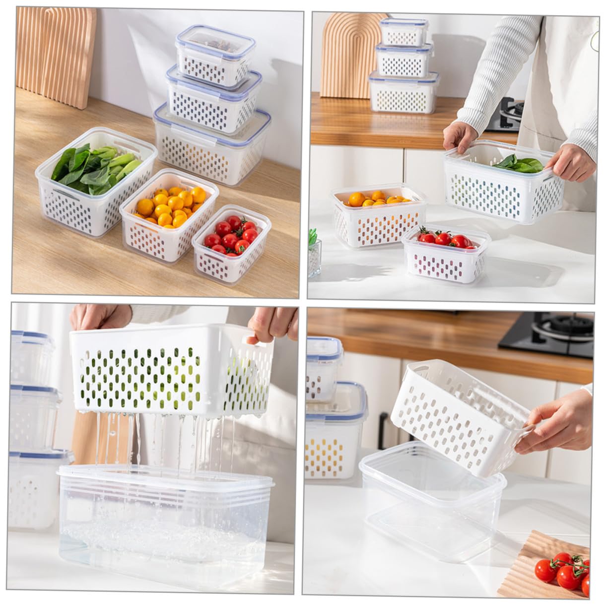 Contenedor de Alimentos Hermético Rectangular con Tapa y Cesta de Drenaje