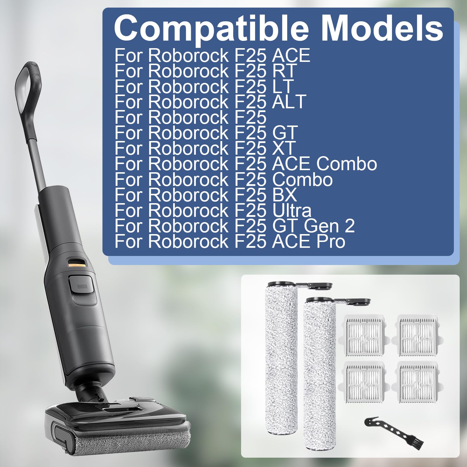 Rullo Spazzola di Ricambio e Filtro HEPA per Roborock F25 / F25 ACE/RT/LT/ALT/GT/GT Gen 2 / XT/ACE Combo/Combo/BX/Ultra/ACE Pro Aspirapolvere Accessori
