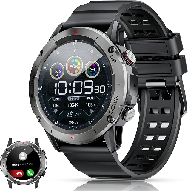 PASONOMI Smartwatch męski z funkcją telefonu, ekran dotykowy, zegarek na rękę, monitor aktywności (czarny)