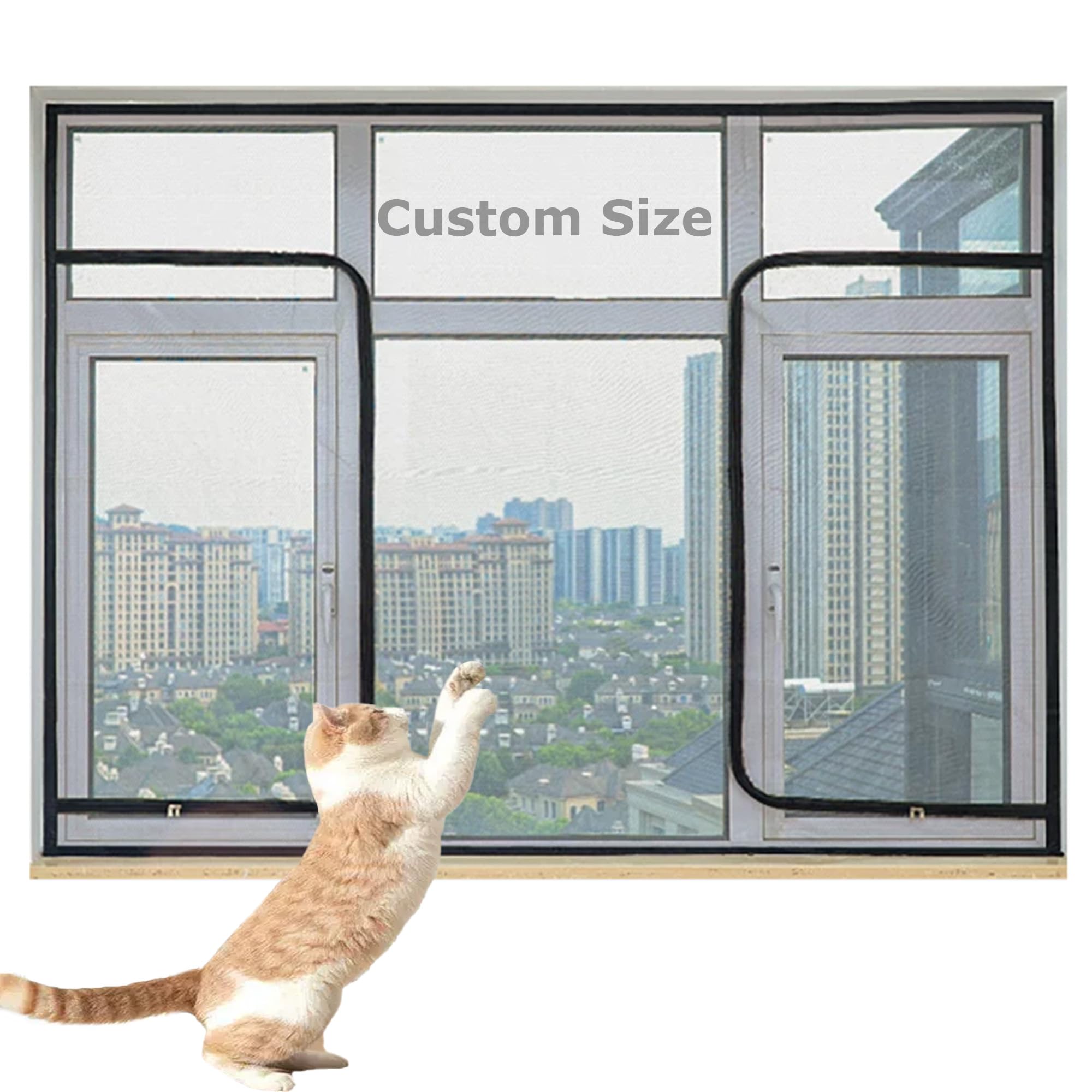 Duoleh White/Black Custom Size Fly Screen Window, Window Screen Mesh, Semi-Transparent Cats Window Protection, Balcony Cat Safety Netting, Self-Adhesive Mosquito Mesh