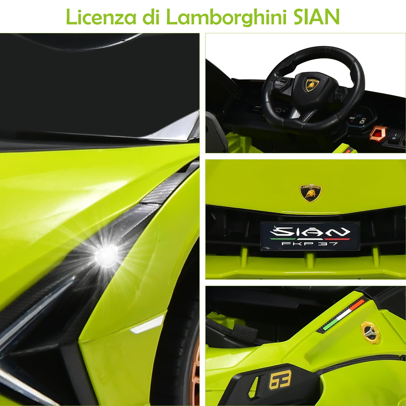 COSTWAY Macchina Elettrica Lamborghini per Bambini da 12V, Veicolo Elettrico con Luci LED MP3 Telecomando, Fino a 5km/h, +3 Anni (Verde)