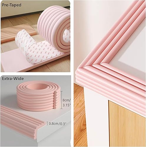 Miniatura 2 de M2cbridge Cobertura multifuncional de borde y esquina para bebé, parachoques de seguridad para bebés (rosa 13.1 pies)