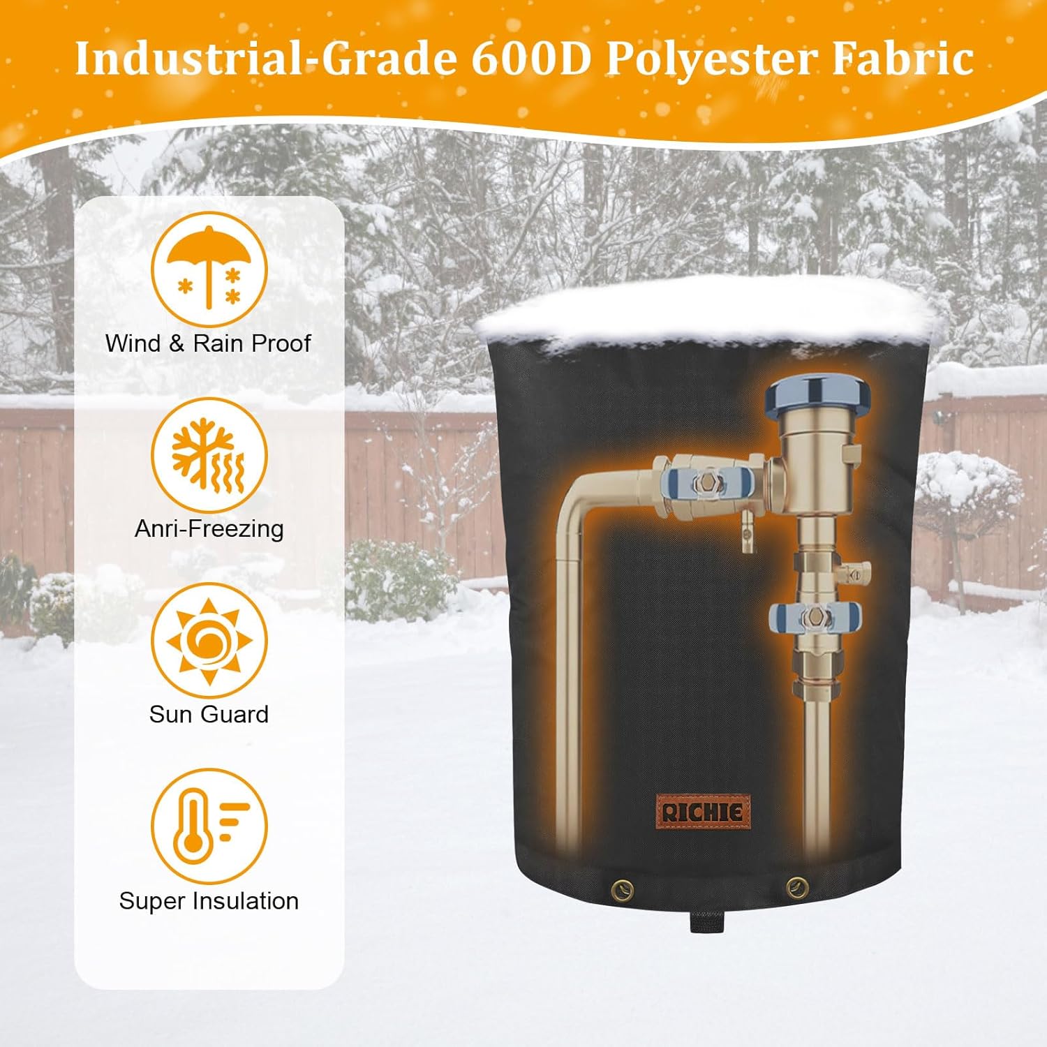 RICHIE Backflow Preventer Cover (5°F) Heavy-Duty 5-Layer Insulated Enclosure, Freeze & All-Weather Protection for Outdoor Pipe, Irrigation Sprinkler Valve, Well Water Pump & PVB, 16" Wx20 H Black