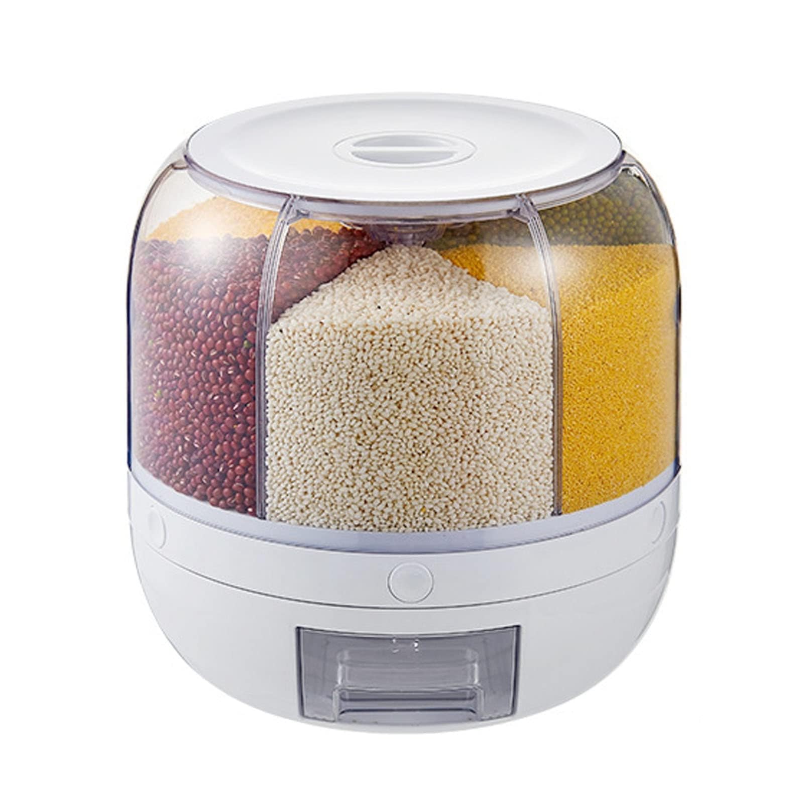 6 Scomparti Dispenser per Alimenti con Rotazione a 360° con Coperchio per Grani PiccoliFagioli, Riso (5 kg), Contenitore per Riso e Grano Food Storage Packaging