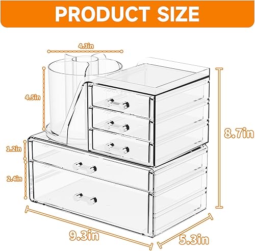 Miniatura 3 de Organizadores de maquillaje de acrílico transparente para tocador, encimera, paquete de 3 organizadores de cajones de maquillaje con soporte para