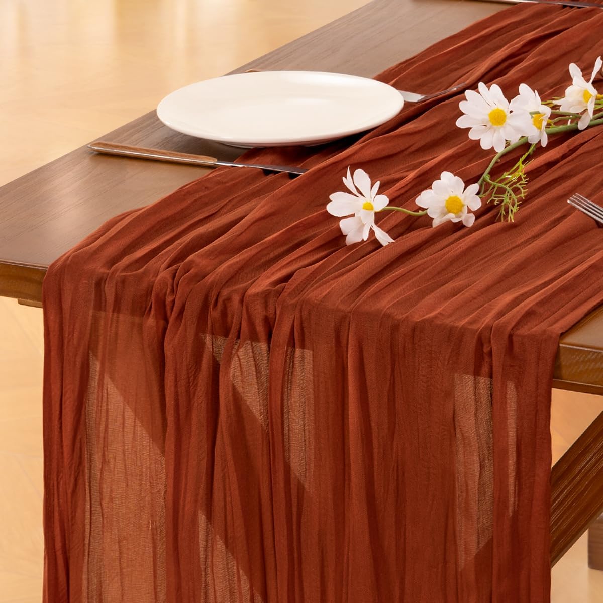 Fall Table Runner Terracotta Cheesecloth Boho Wedding Birthday Party