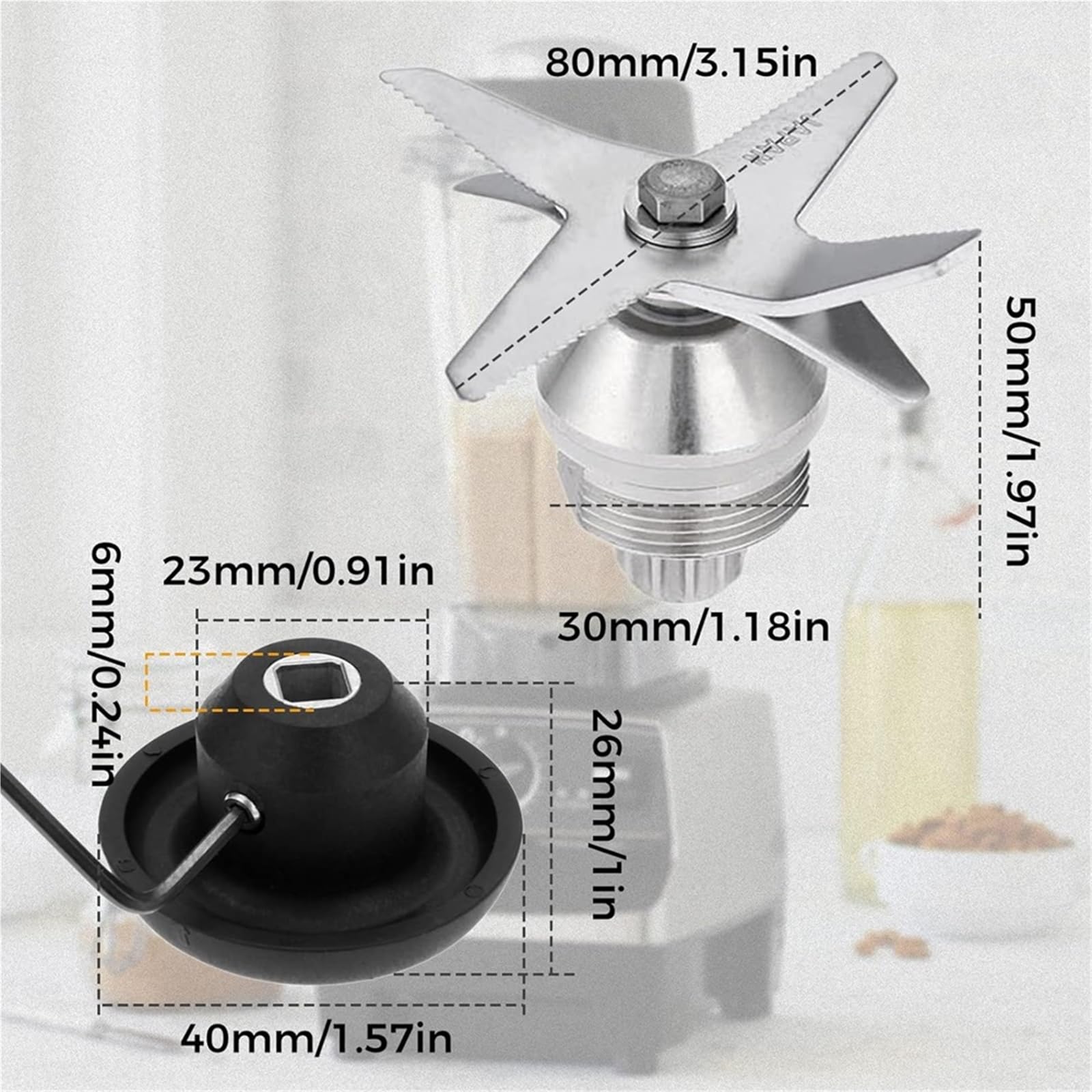 Gruppo lame for ghiaccio a 6 lame con chiave, bussola di azionamento, strumento di rimozione, for frullatore Vitamix, serie 5200 6300 5000 da 64 oz 48 oz 32 oz Lama per robot da cucina