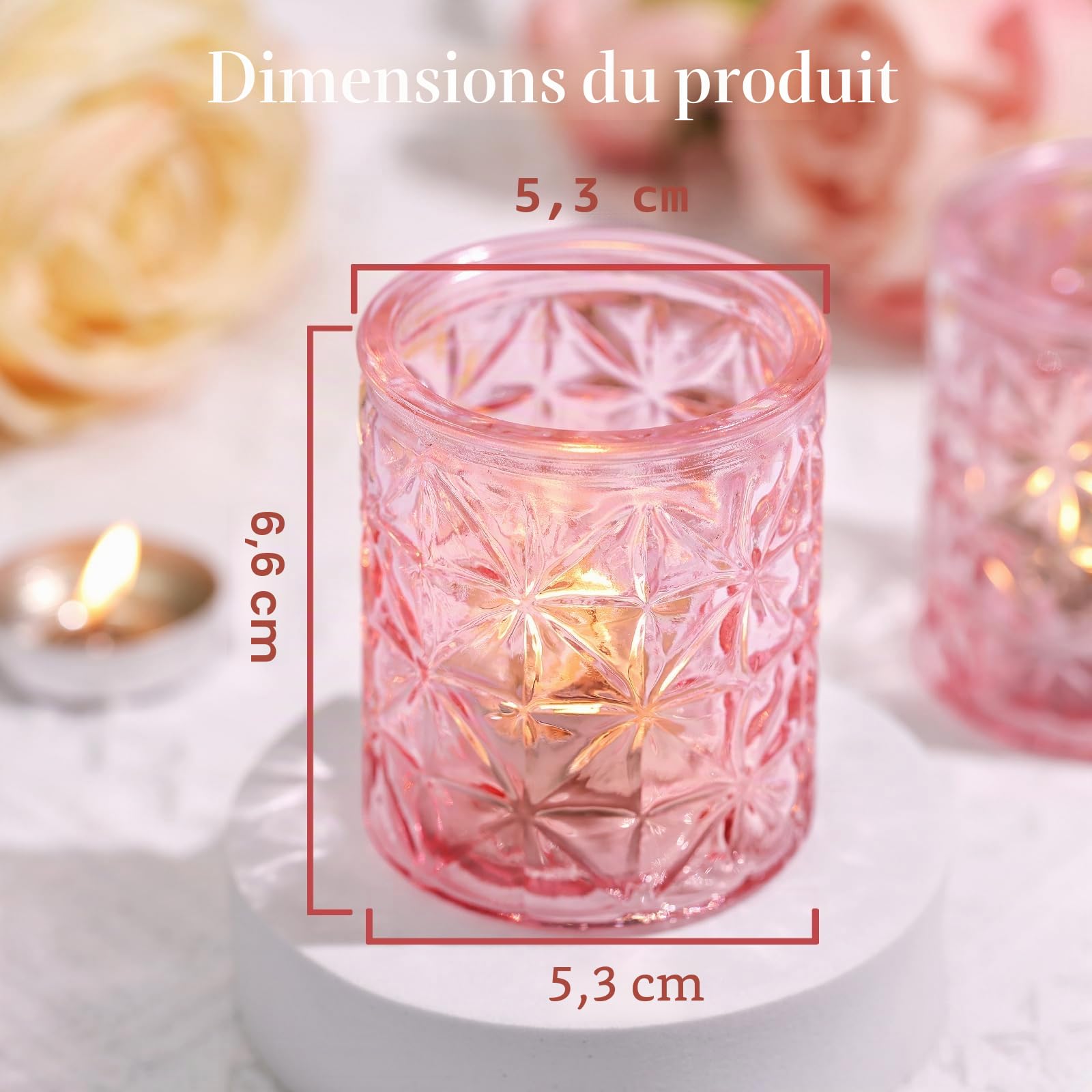 Auzritek Lot de 12 Photophore Verre, pour la Décoration De la Maison Bougeoir Verre, Photophore Bougie Rose, Décoration Idéale pour Dîner, Mariage, Fête, Noël, Nouvel an, Thanksgiving