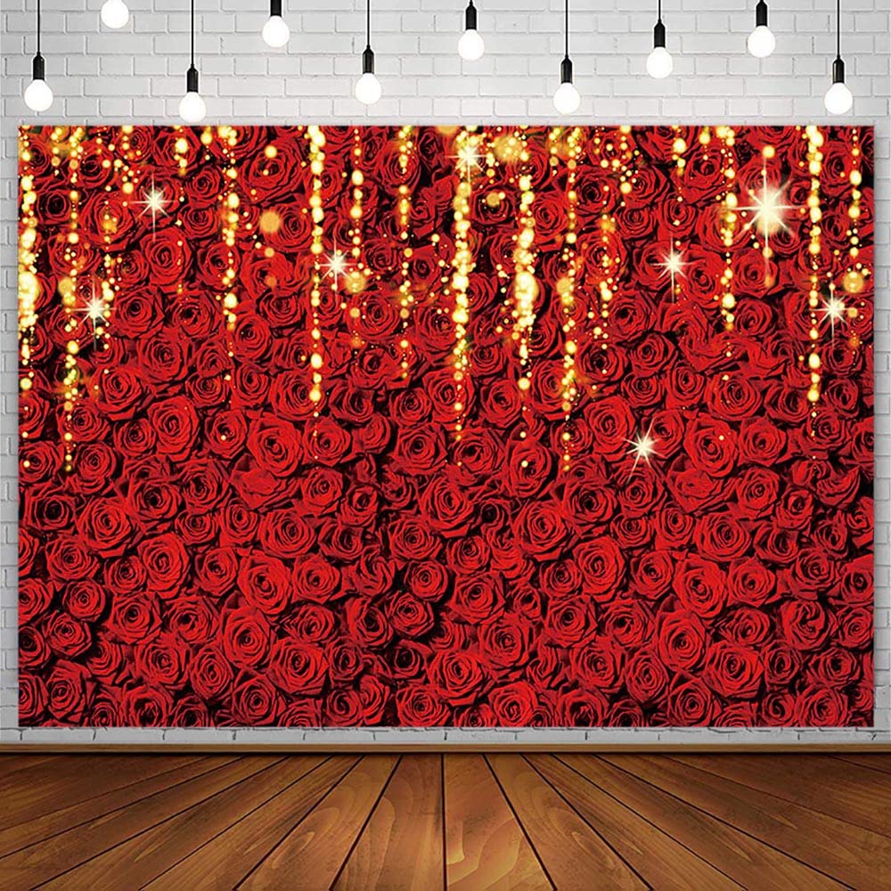 Red Rosed Backdrop Red Roses Backdrop 8x6ft Red Rose Gold Sequin Wedding Backdrop ...