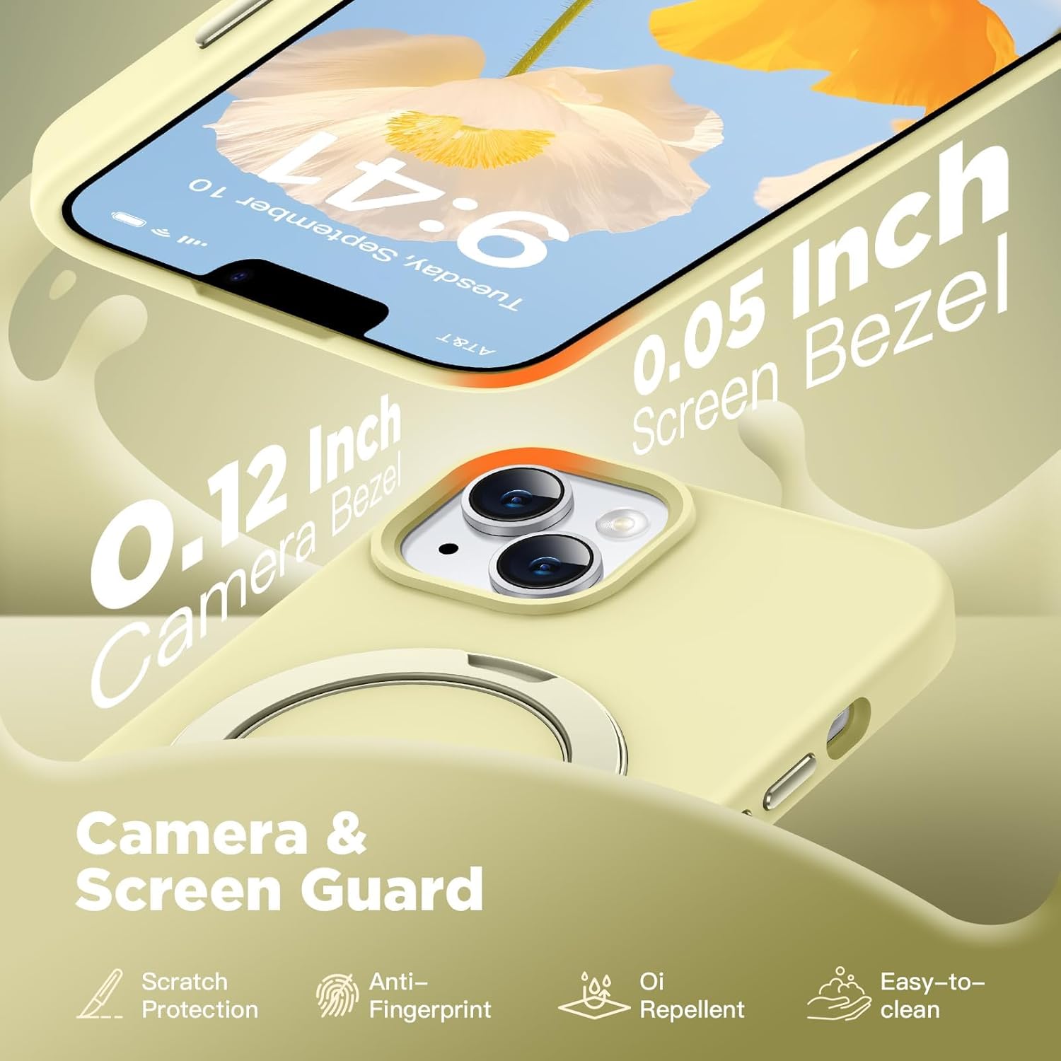 HuwaiH Case for iPhone 13/14, [360° Rotating Magnetic Ring Stand] with Strong Holder, Military-Grade Shockproof Silicone Phone Case, Full Protection Hands-Free Video Calls Car Mount, Yellow