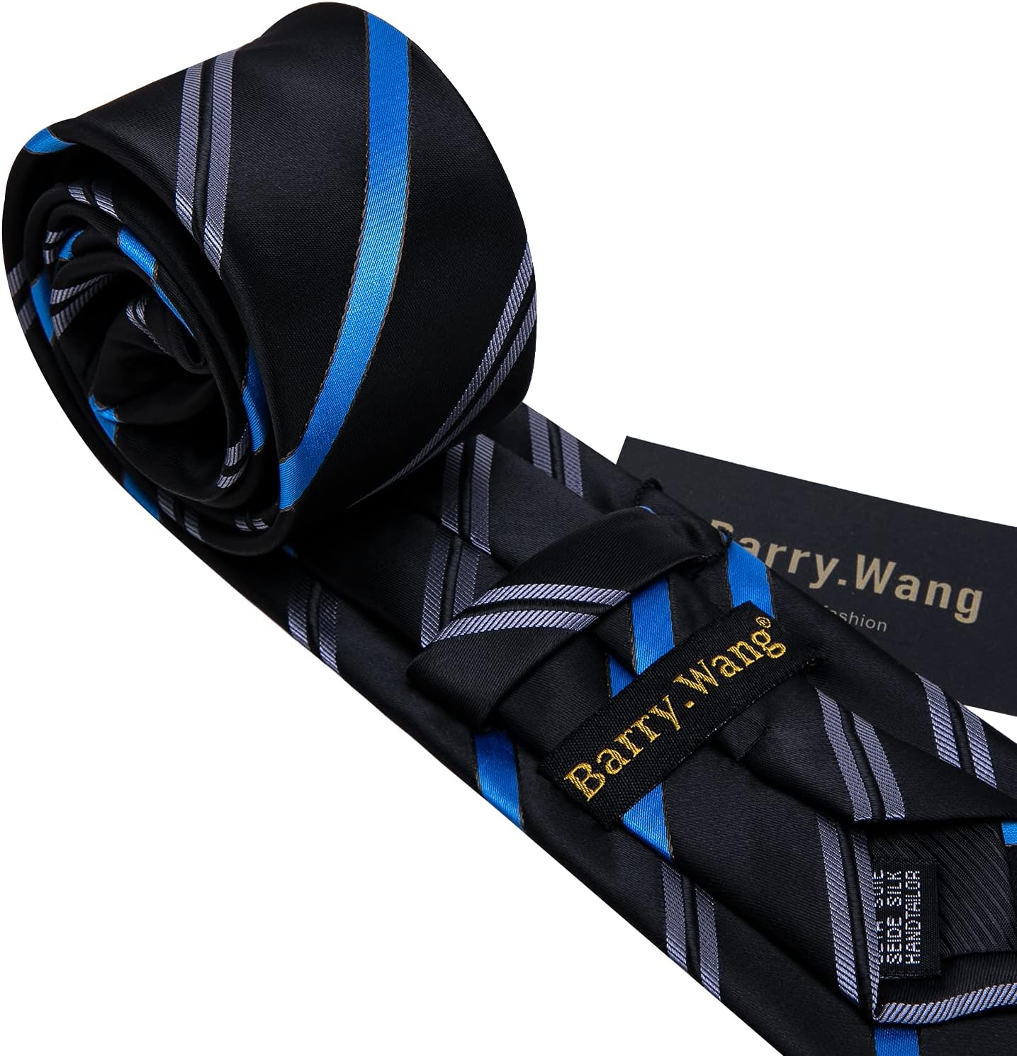 Barry.Wang Designer Classic Ties for Men Set Formal Pocket Square Cufflink Check Plaid - Image 5