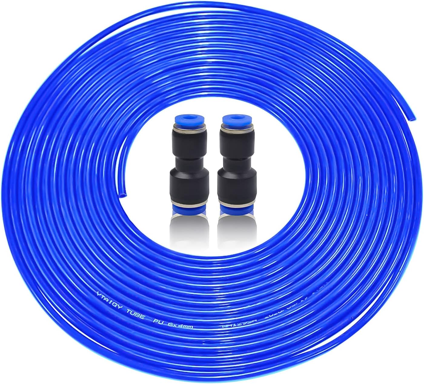 10m Hose Pipe Air Pipe, 6mm Blue PU Polyurethane Tube, 6mm OD X 4mm ID, Air Compressor Hose, with 2 Connectors, for Compressor Transfer or Fluid Transfer