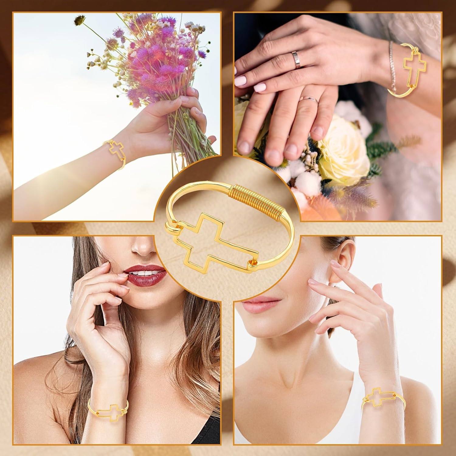 Gold Cross Bracelet for Women, Chunky Gold Cross Bracelet, Tarnish Free Golden Bracelet for Women, Bold Fashion Jewelry, Gift for Birthday Christmas Anniversary, 6.3cm Diameter 3.4cm Width - Image 7