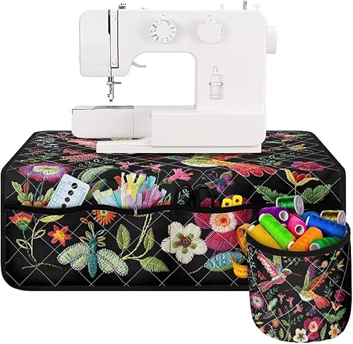 Miniatura 18 de Estera de máquina de coser con flores brillantes y florales bohemias, reduce la vibración, antideslizante, organizador duradero