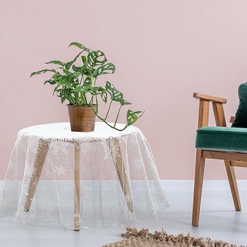 Miniatura 2 de Christmas Lace Snowflake Tablecloth: Round Snowflake Table Cover Runner Fireplace Mantle Scarf Topper for Xmas New Year Dinners Party Decoration