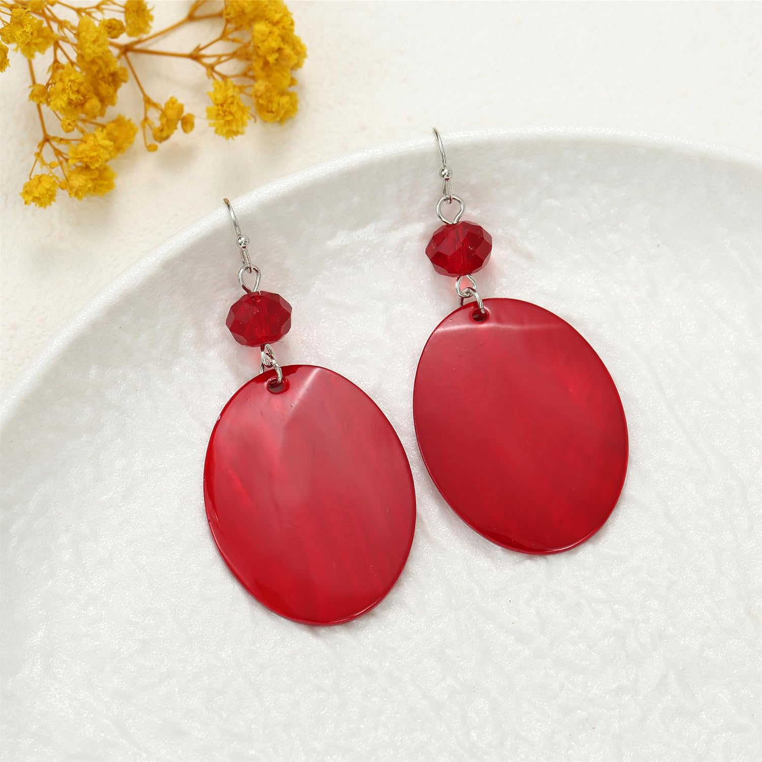 Geometric Dangle Earrings for women Oval Shape Shell Beads Drop Earrings - Image 2