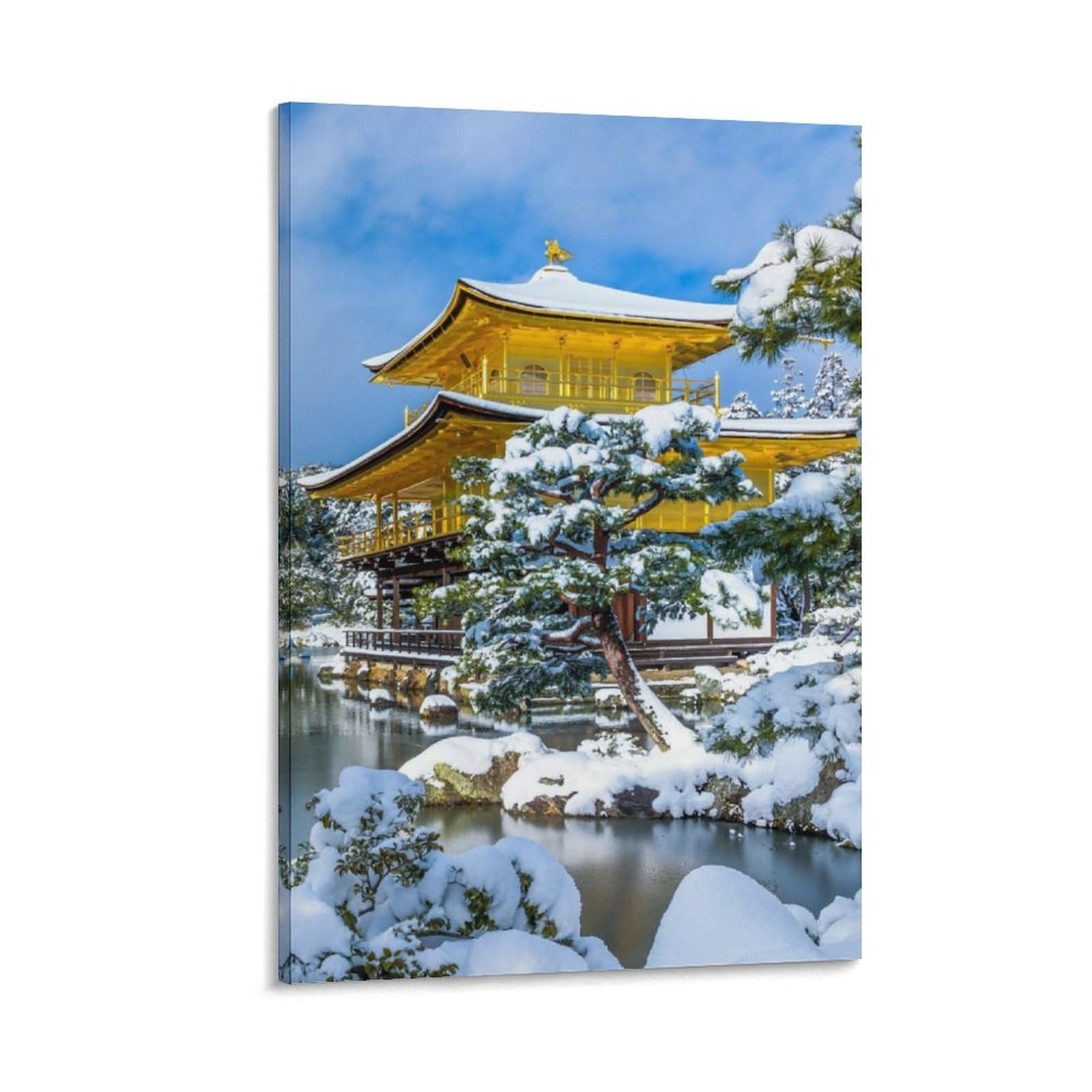 Amazon.co.jp: 絵画 金閣寺冬の雪景色インテリア 絵画 寺院の風景