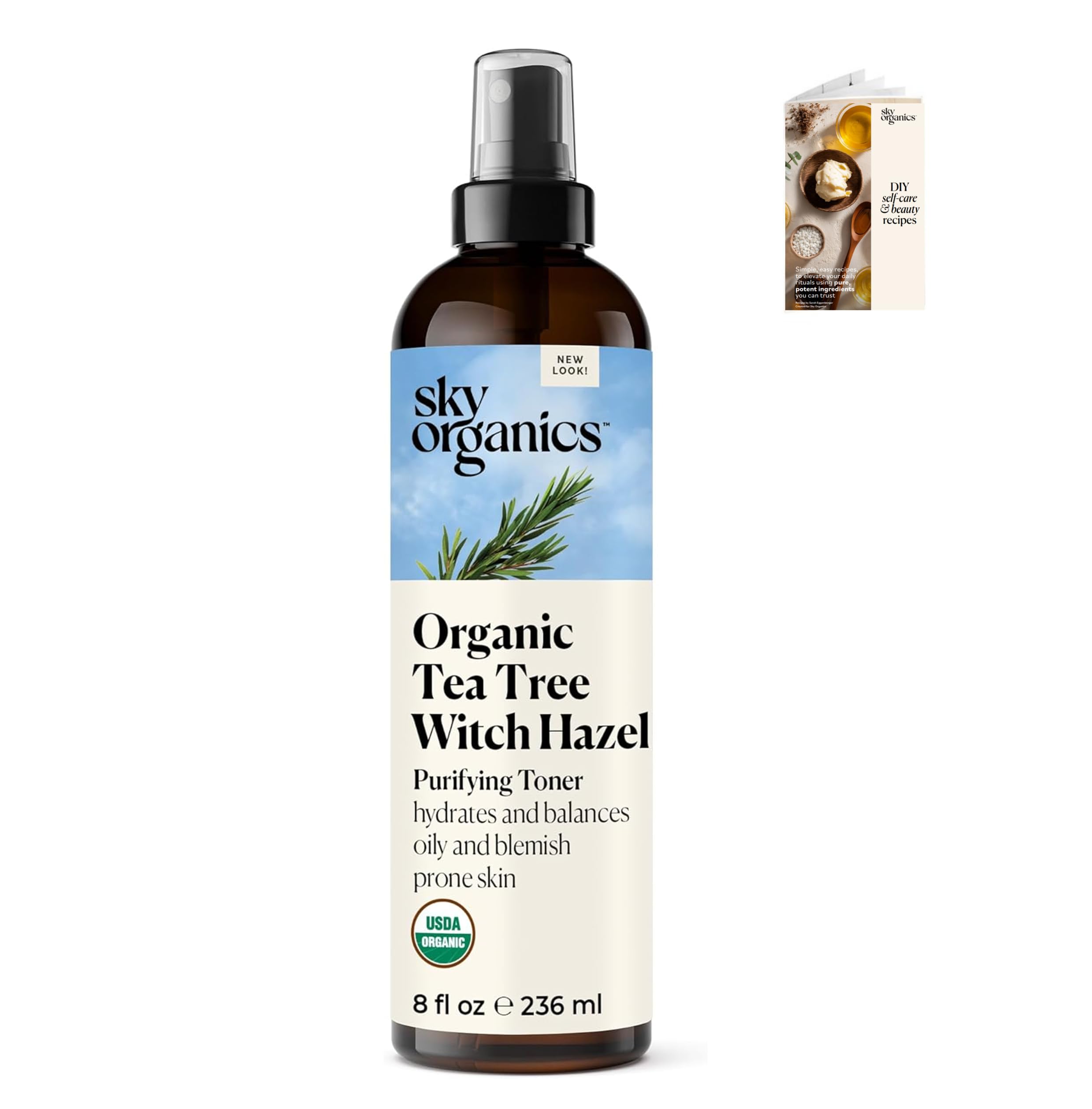 Sky Organics Organic Tea Tree Witch Hazel Toner for Face, USDA Certified Organic to Purify, Hydrate & Balance, 8 fl Oz.