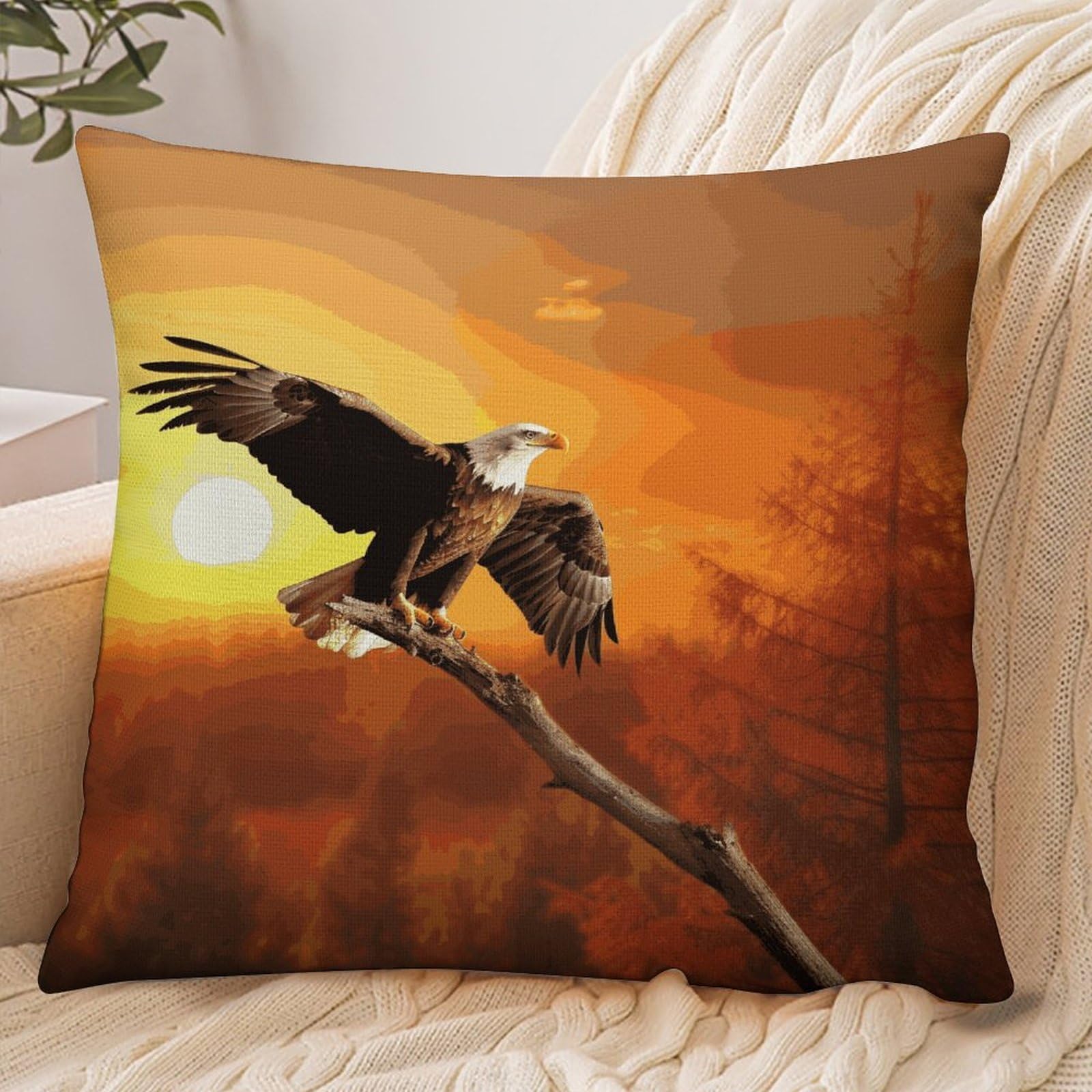 Fekiloot Style Golden Sunset Bald Eagle Pillowcase Pillow Sham Pillow Case