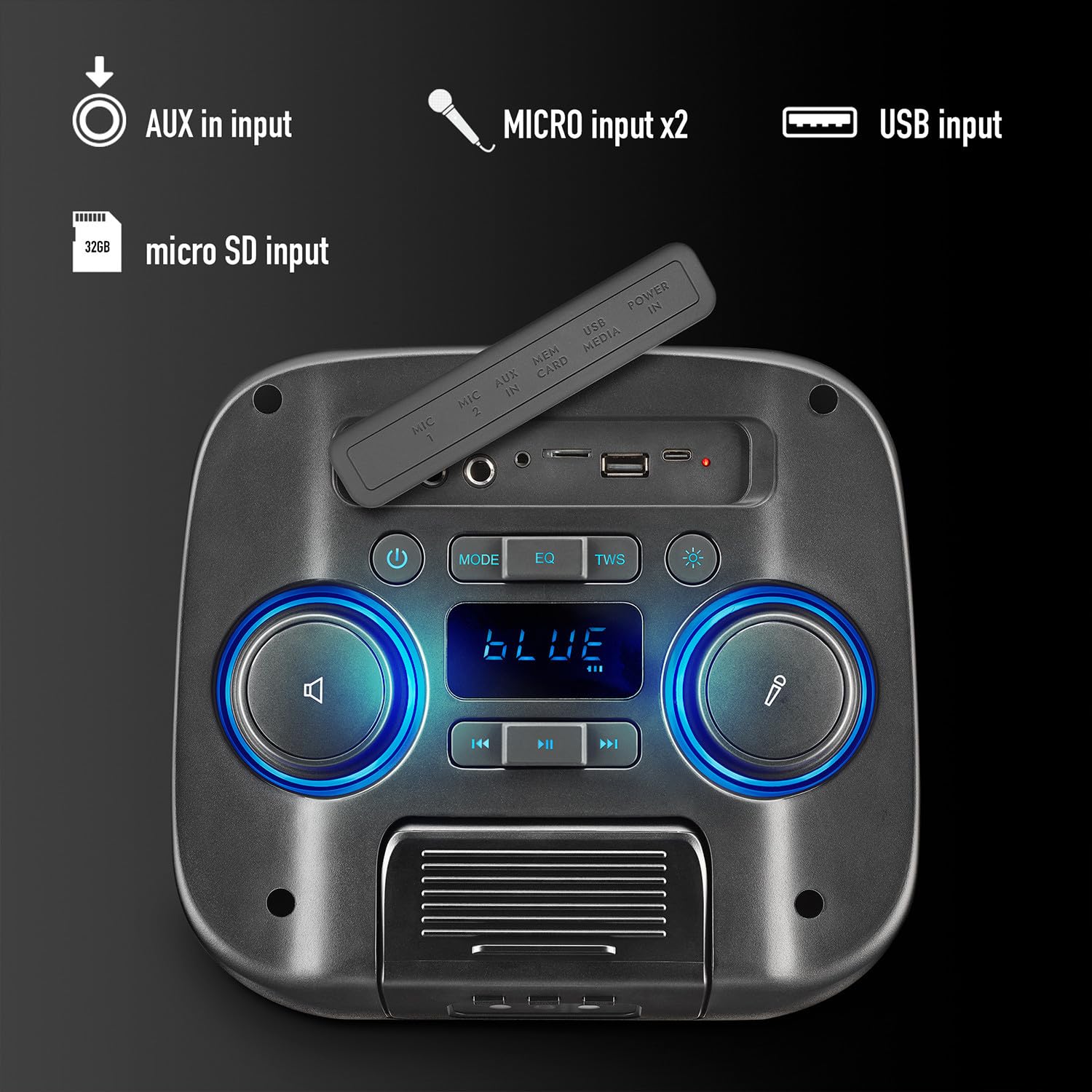 Haut-Parleur Sono Portable WILDCLUB 80W, sur Batterie, Projection de lumières intégré au Rythme de la Musique, Bluetooth USB