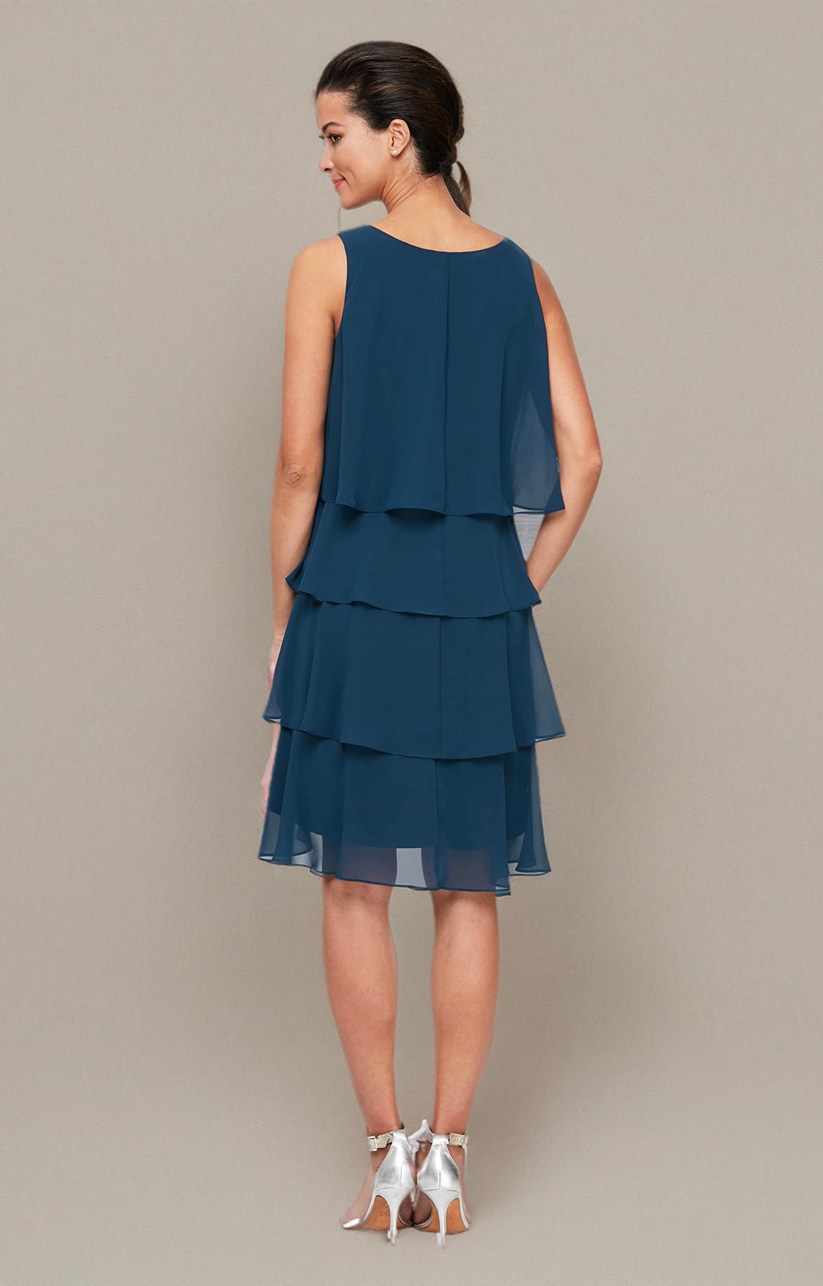S.L. Fashions Women's Chiffon Tiered Cocktail Dress, Summer, Casual & Formal Occasions (Petite And Regular Sizes), Midteal, 18