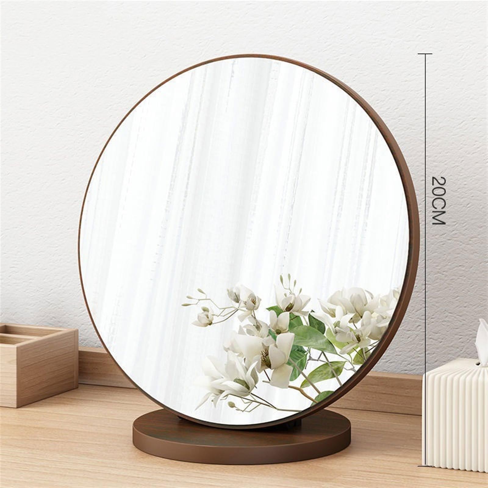 Specchio cosmetico rotondo da 20/30 cm, per camera da letto, scrivania, scrivania vintage, per uso domestico (Bruin, 20 cm)