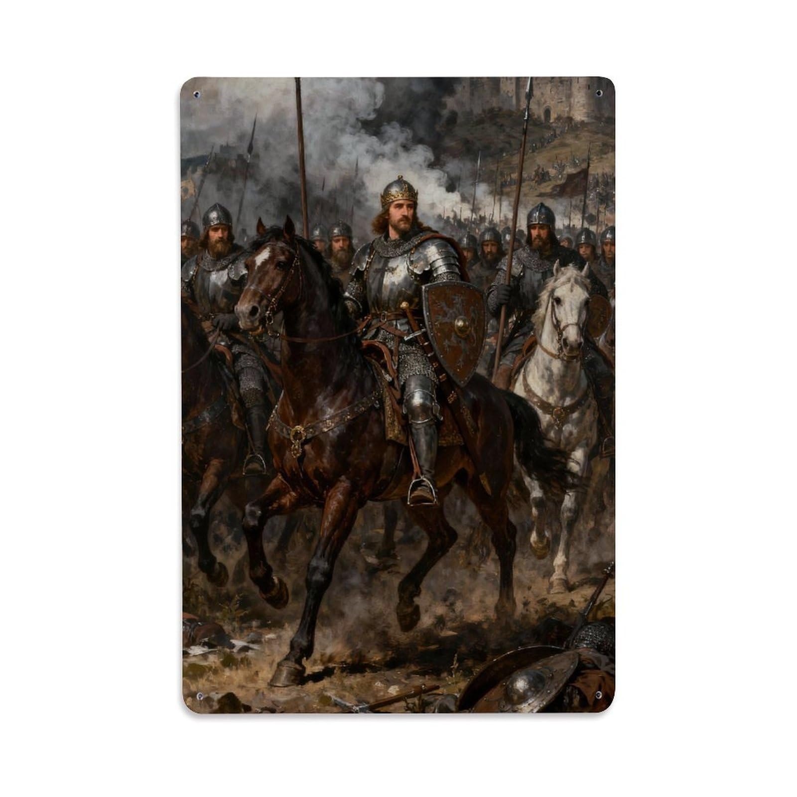 Crusader Battle Sacred Medieval Templar Knight Aesthetic Metal Tin Sign Plaque Wall Decor for Cafe, Man Cave, Club Bar, Office, Home Garden Round Metal Poster 8x12Inch