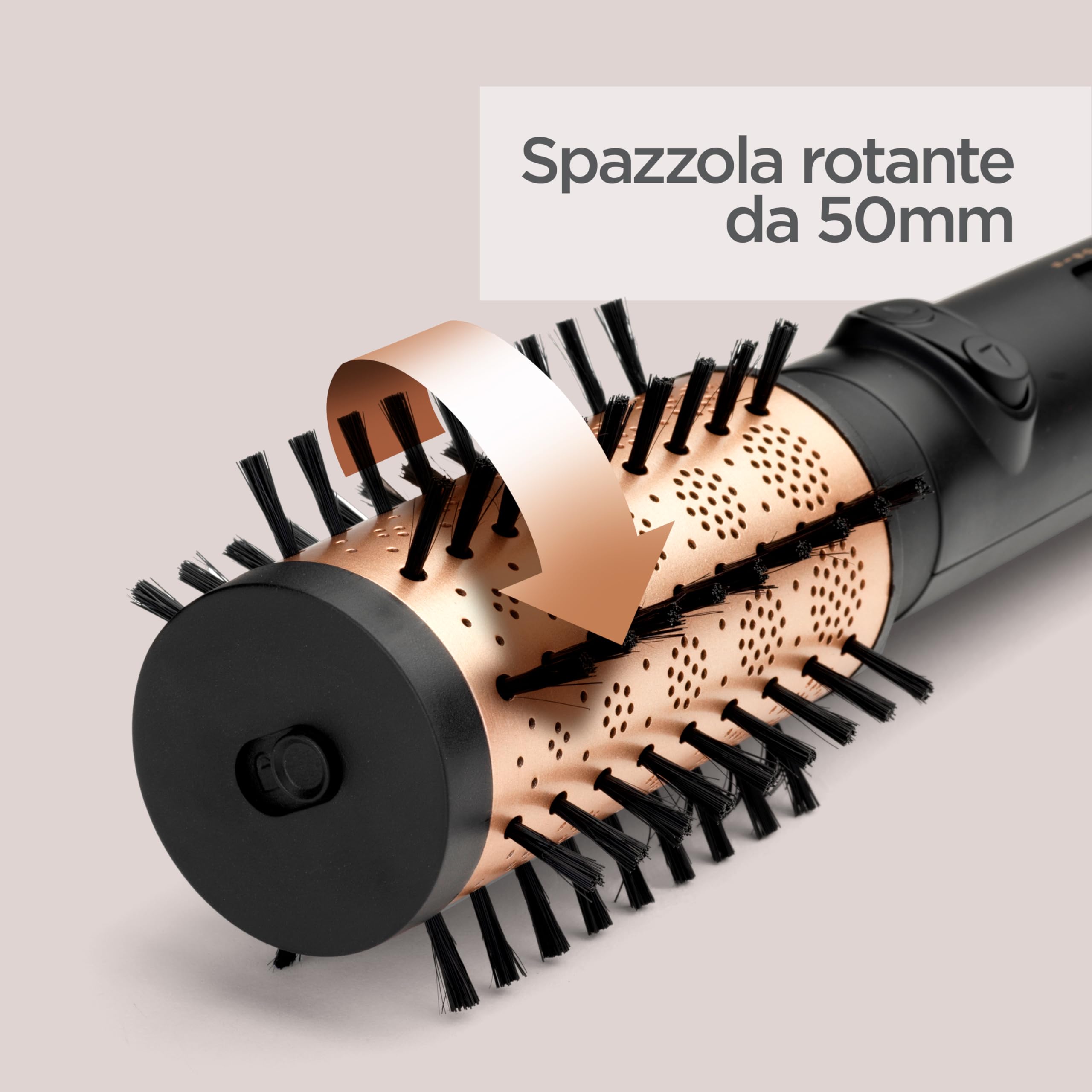 BaByliss AS970E Spazzola Rotante Da 650W, Funzione Ionica Anti-Crespo, 4 Accesori per Asciugare e Modellare, 2 Temperature + Tasto Aria Fredda, Nero e Oro