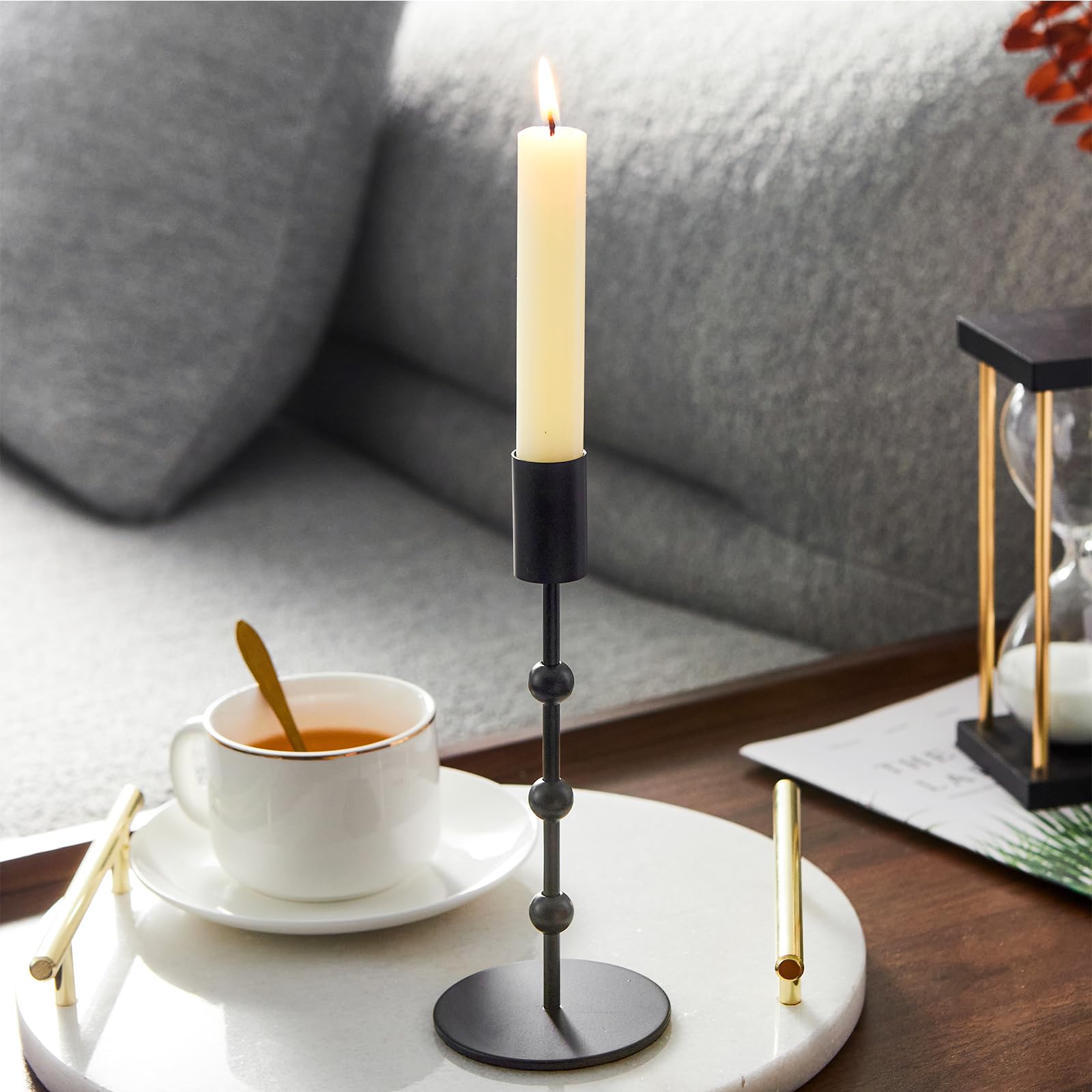 Black Beaded Candle Holder Amazon.com: dwellington Farmhouse Rustic Wood Pillar Candle  main image 3