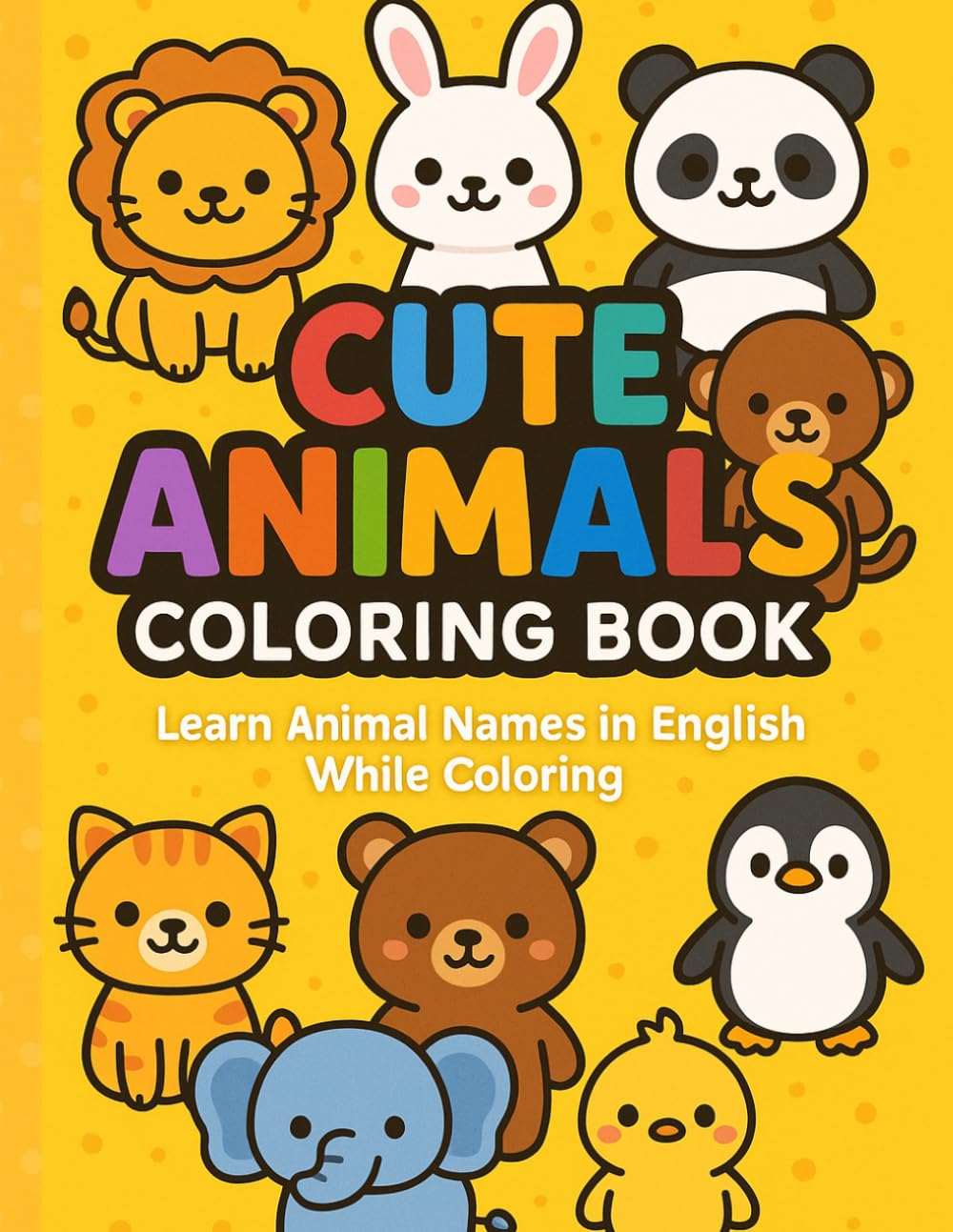 Cute Animals Coloring Book: Learn Animal Names in English While Coloring