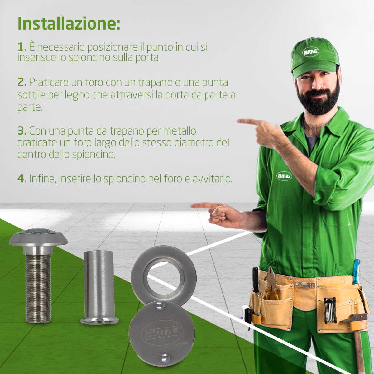 Spioncino Porta Blindata AMIG | Lente Super Grandangolare | Coperchio Di Sicurezza | Cromo Opaco